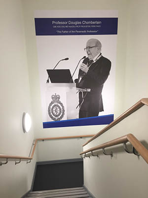 A picture showing wall graphic in stairwell